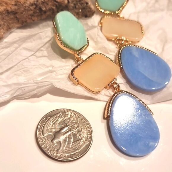 New ZARA earrings with Dangling Stones Geometric Modern Green Pink Blue - Picture 7 of 9